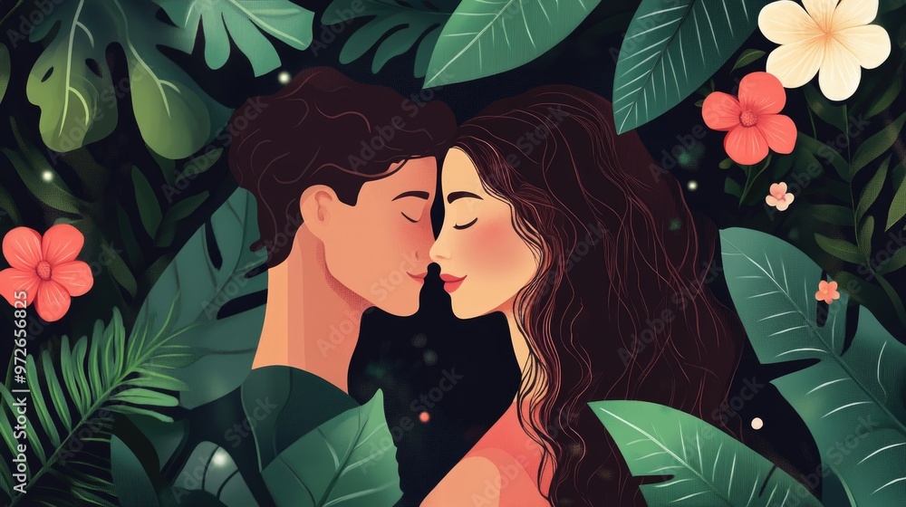 Intimate Couple in a Lush Tropical Setting Intimate Couple in a Lush Tropical Setting