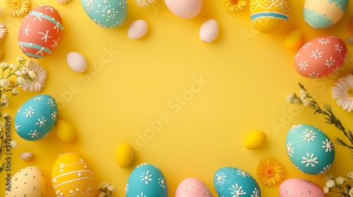  easter egg frame on yellow background 