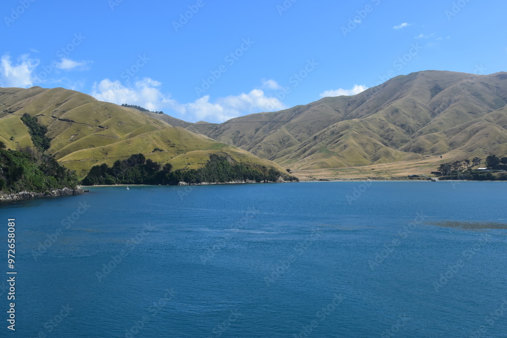 Sailing across the Cook Straight between the North and South island in New Zealand Sailing across the Cook Straight between the North and South island in New Zealand