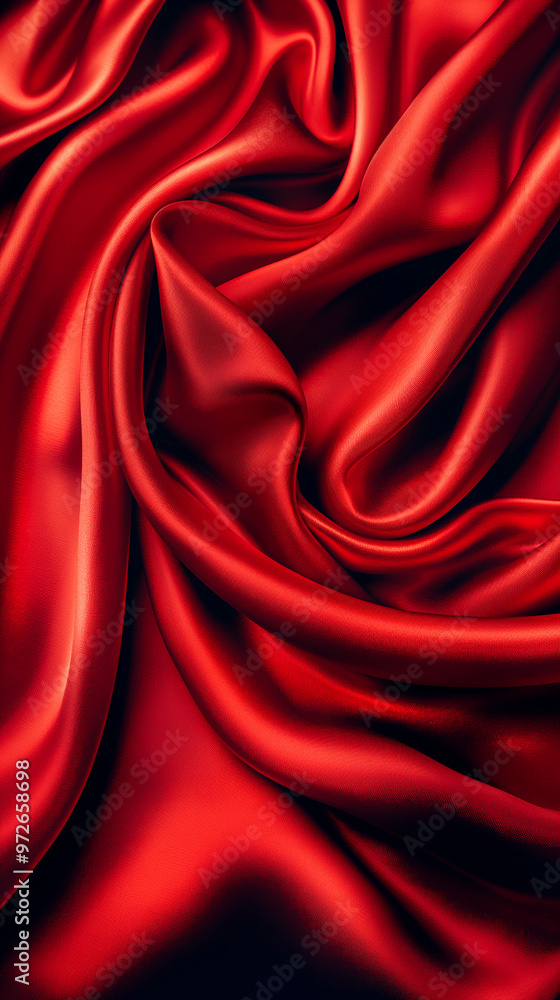 Obraz premium Luxurious folds of red silk fabric draped elegantly, showcasing rich and smooth texture with light reflections