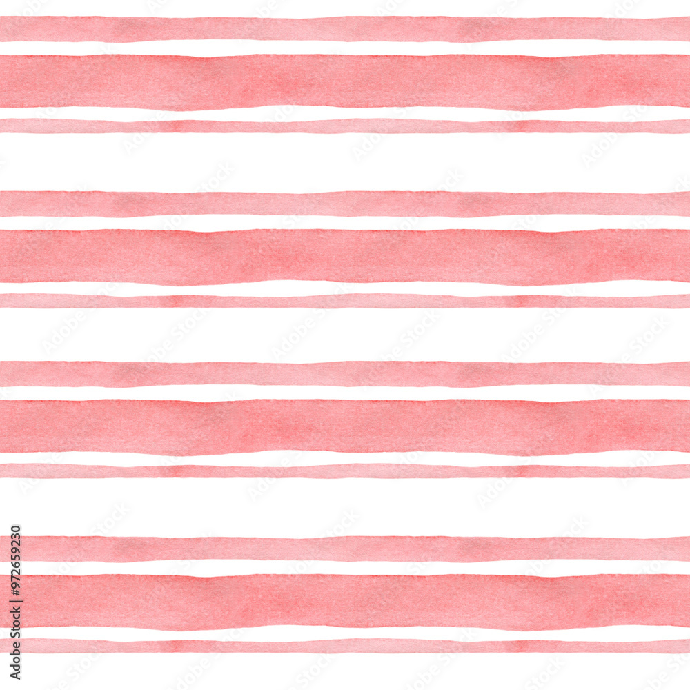 Fototapeta premium Seamless pink striped background. Watercolor hand drawn pattern for fabric texture, textile, wallpaper, home decor prints