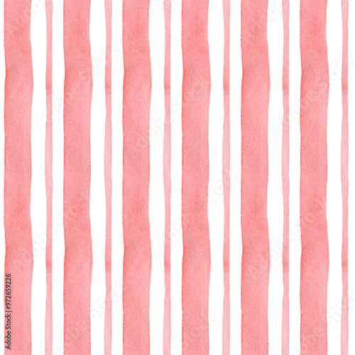 Seamless pink striped background. Watercolor hand drawn pattern for fabric, textile, wallpaper, holidays decorations texture