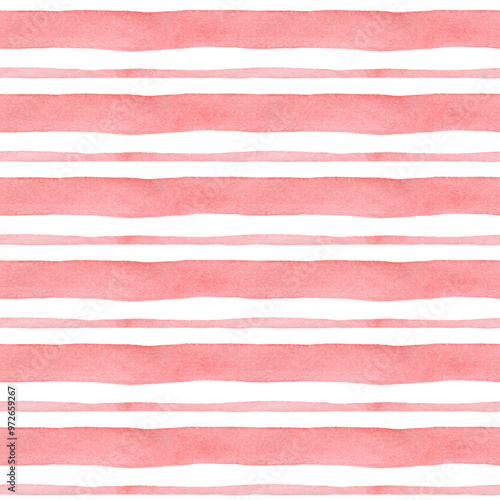 Seamless pink striped background. Watercolor hand drawn pattern for fabric, textile, wallpaper, home decor prints, holidays decorations texture