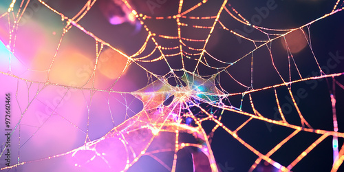 Shiny aesthetic sparkling spider web for halloween background
