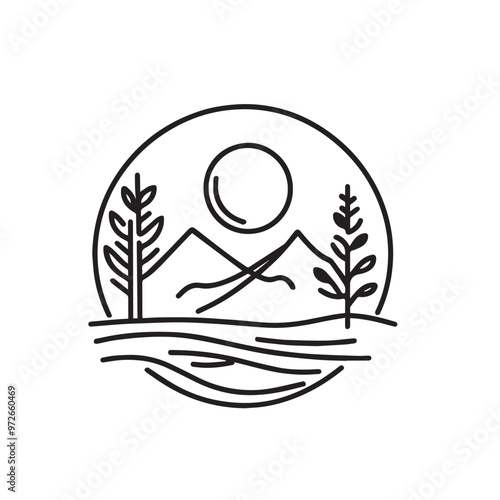 Mountain silhouette with tree. Mountain logo, icon vector design.