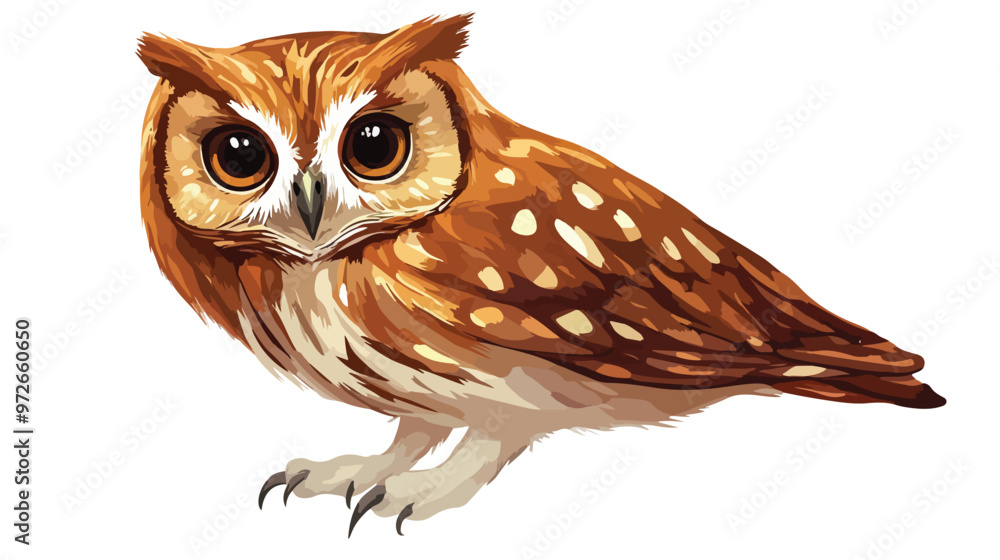 Obraz premium A Small Owl with Reddish-Brown Feathers and Tufts isolated on white background