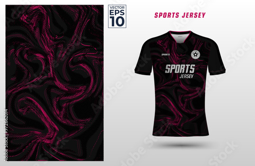 T-shirt sport jersey design template with halftone pattern background. Sport uniform in front view. Shirt mock up for sport club. Vector Illustration