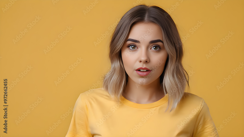 Portrait of beautiful young woman with makeup on yellow background, space for text Portrait of beautiful young woman with makeup on yellow background, space for text