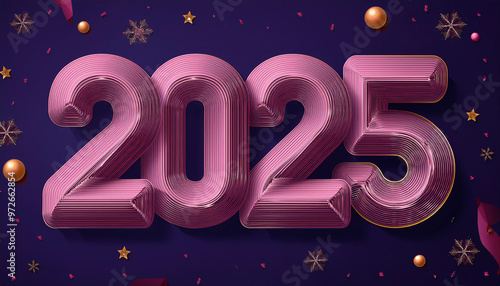 2025 numbers. Happy New Year concept in 3D Render Style. Banner, advertisement.