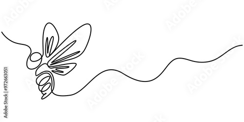 Continuous one line drawing of fliying bee shapped love. Simple illustration of honey bee line art vector illustration, Environmental Conservation - Editable Stroke, Continuous one line drawing