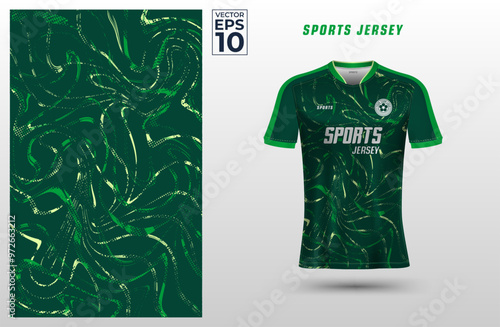 T-shirt sport jersey design template with liquify halftone pattern background. Sport uniform in front view. Shirt mock up for sport club. Vector Illustration	