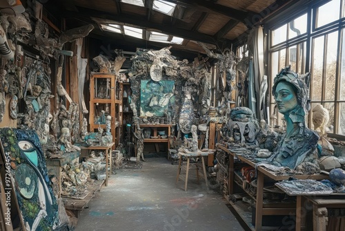 Artist studio, recycled sculptures