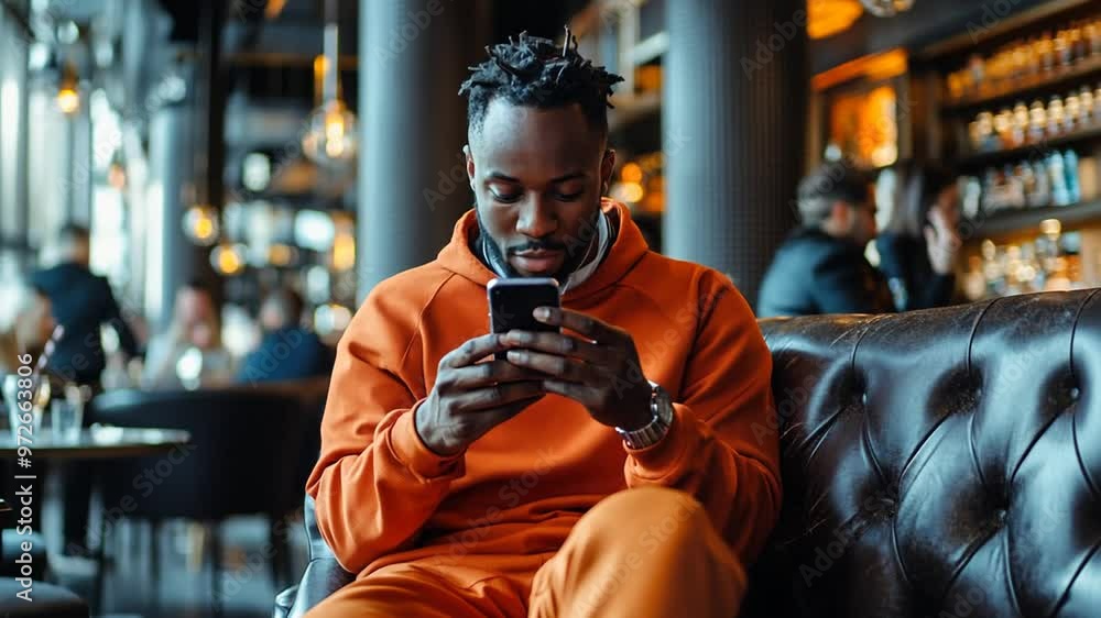 Young Man Enjoying a Phone Call in a Cozy Café on a Sunny Day Generative AI Young Man Enjoying a Phone Call in a Cozy Café on a Sunny Day Generative AI
