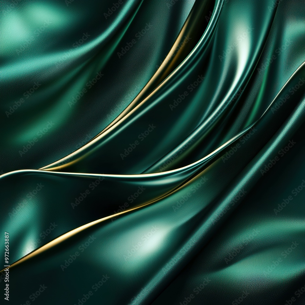 Elegant green and gold fabric waves with a silky texture. Elegant green and gold fabric waves with a silky texture.