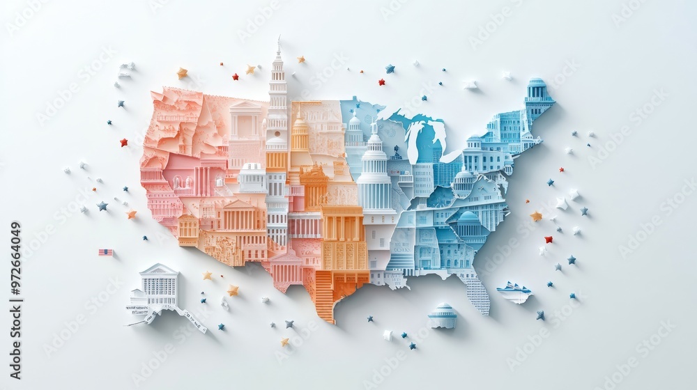 Obraz premium A symbolic depiction of the U.S. electoral college system colorful graphics and charts explaining its complexity