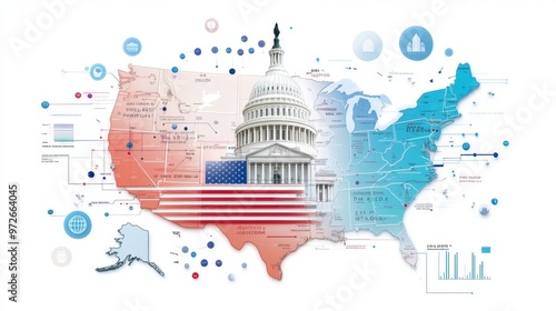 A symbolic depiction of the U.S. electoral college system colorful graphics and charts explaining its complexity