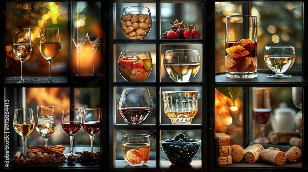 A cozy evening ambiance with various drinks and snacks beautifully arranged on a well-lit table. Generative AI A cozy evening ambiance with various drinks and snacks beautifully arranged on a well-lit table. Generative AI