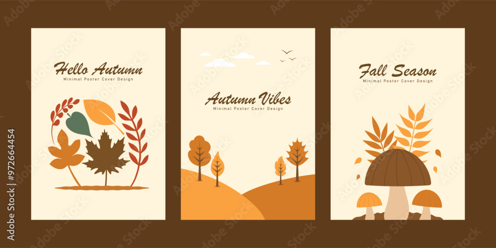 Set of trendy minimal autumn illustrations. Vector templates for greeting card, invitation, poster, flyer, cover and other use. Fall background. Set of trendy minimal autumn illustrations. Vector templates for greeting card, invitation, poster, flyer, cover and other use. Fall background.