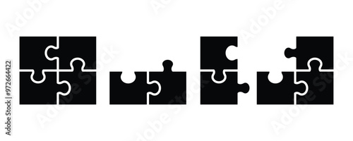 Simple pieces Puzzle black vector icon set. jigsaw puzzle pieces silhouette. Perfect jigsaw puzzle vector for concept illustrations, problem solving.