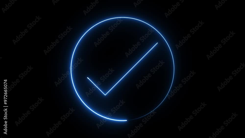 Neon Correct glowing neon blue color check mark animation icon confirm tick sign ...