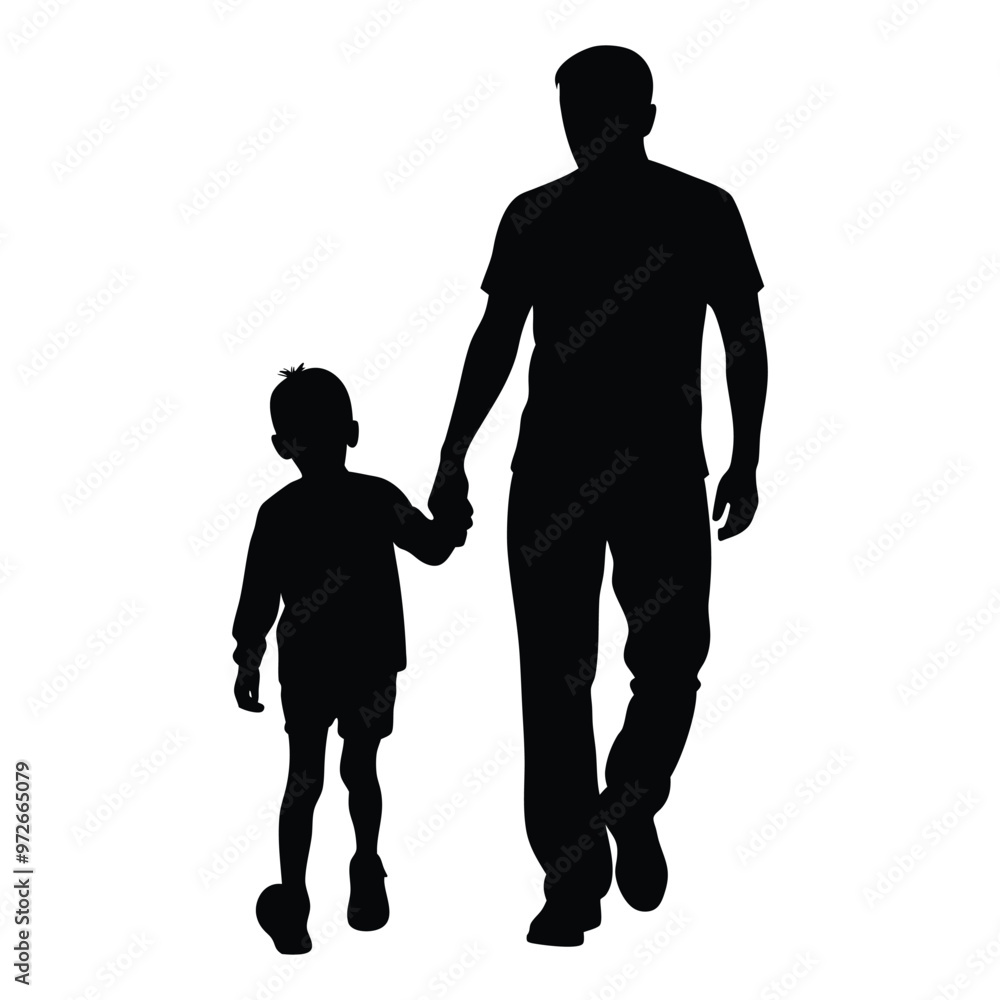 father and son holding hands and walking on white background silhouette vector father and son holding hands and walking on white background silhouette vector