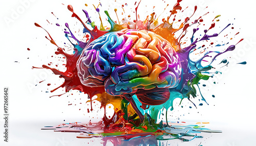 Human brain exploding with different colors reflecting knowledge and creativity. Concept art creativity