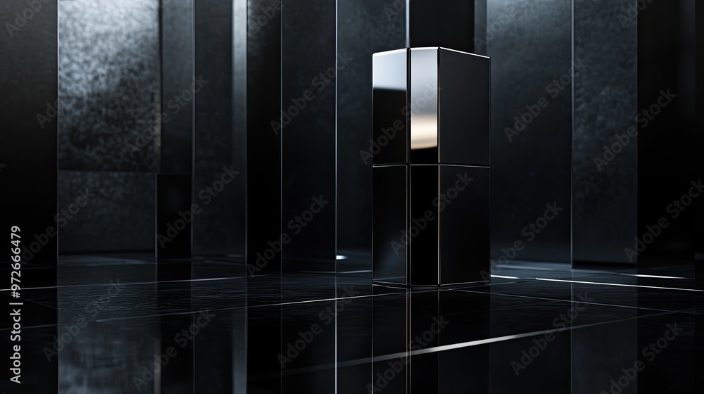 A high-end product in sleek black packaging, placed on a reflective glass surface, with dramatic lighting emphasizing luxury and exclusivity. A high-end product in sleek black packaging, placed on a reflective glass surface, with dramatic lighting emphasizing luxury and exclusivity.