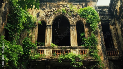 Abandoned Building Overgrown with Vines