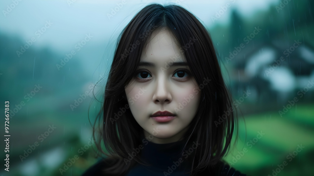 Young Chinese Model Picturesque Valley Young Chinese Model Picturesque Valley