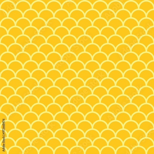 Seamless pattern of yellow fish scales like gold fish scales with a flat design style