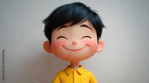 Cute Animated Boy with Blue Hair Smiling photo