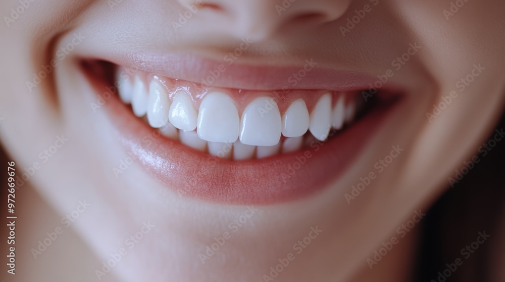 A close up of a perfect smile illuminated by soft lighting A close up of a perfect smile illuminated by soft lighting