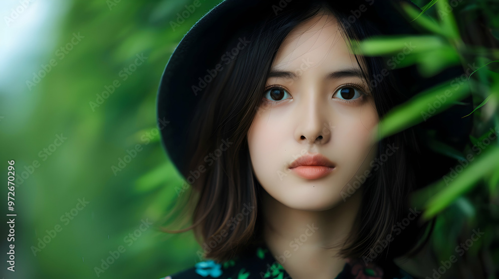 Young Chinese Model Serene Bamboo Grove Young Chinese Model Serene Bamboo Grove