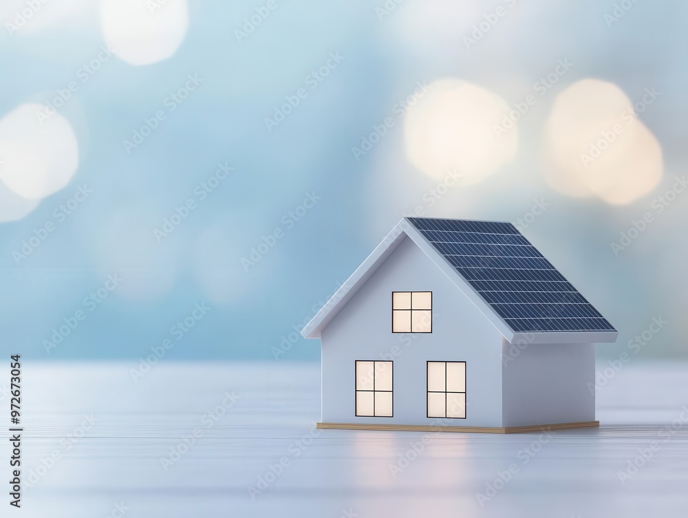 Solar-powered smart home, rooftop panels and digital energy monitor, 3D illustration Solar-powered smart home, rooftop panels and digital energy monitor, 3D illustration