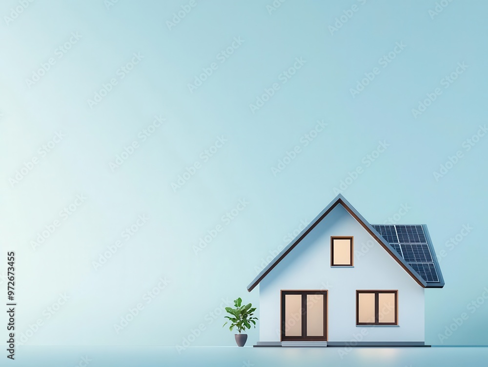 Energy-efficient smart house, solar panels on the roof, modern design, 3D illustration Energy-efficient smart house, solar panels on the roof, modern design, 3D illustration