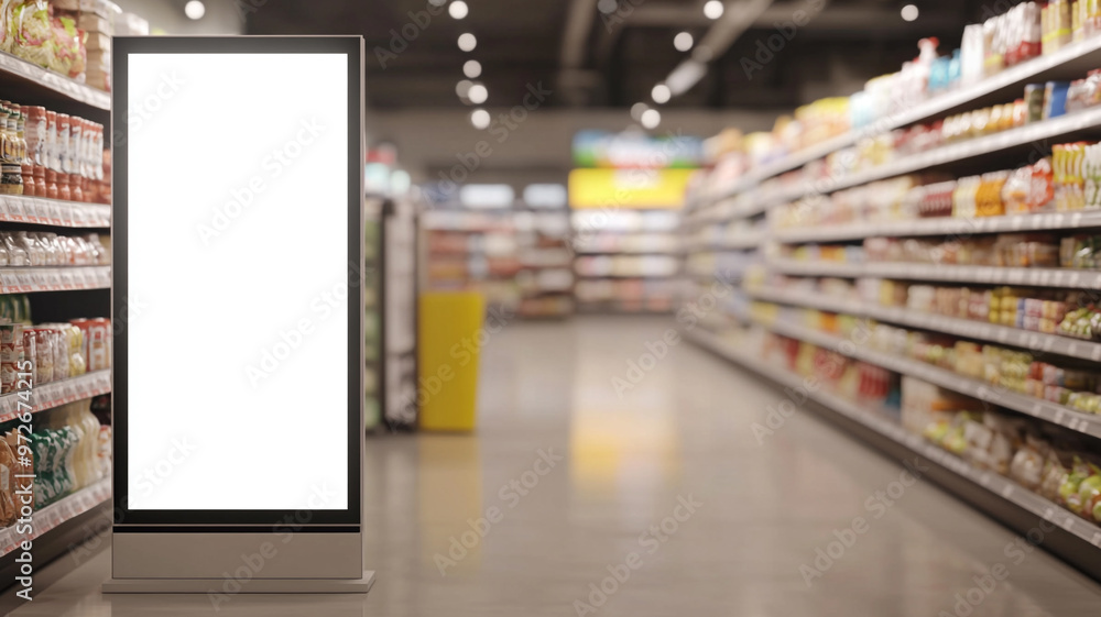 Blank white screen of a billboard in a supermarket Blank white screen of a billboard in a supermarket