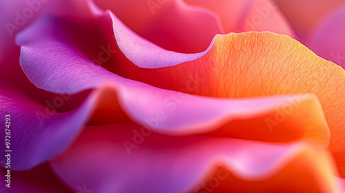 Closeup of vibrant flower petals showcasing gradients of pink, orange, and purple, highlighting nature's intricate beauty. photo