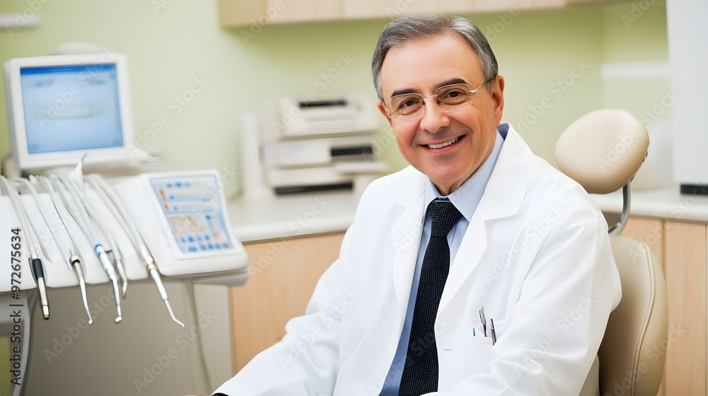 Smiling male dentist in his office.