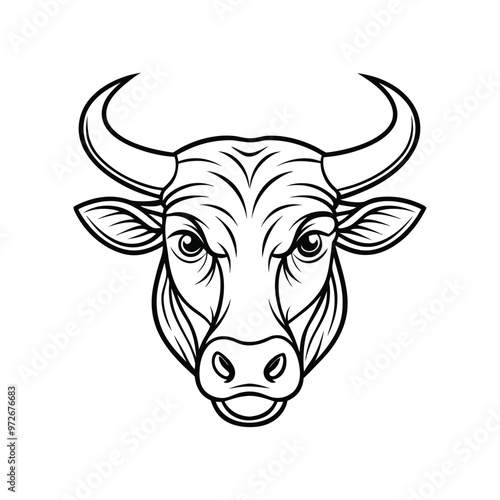 Cow head black line out isolated on white background.