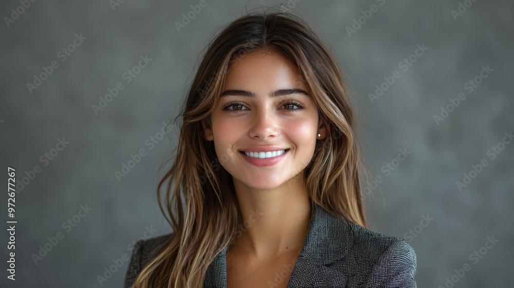Confident Young European Business Owner Smiling in Professional Headshot on Gray Background Confident Young European Business Owner Smiling in Professional Headshot on Gray Background