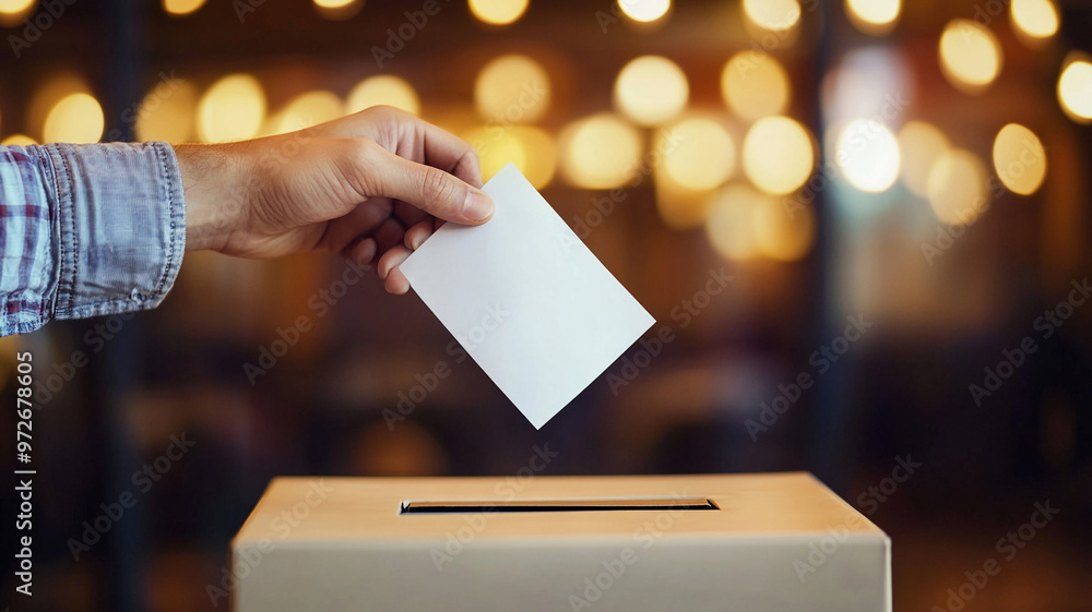 Hand of voter putting vote in the ballot box Hand of voter putting vote in the ballot box
