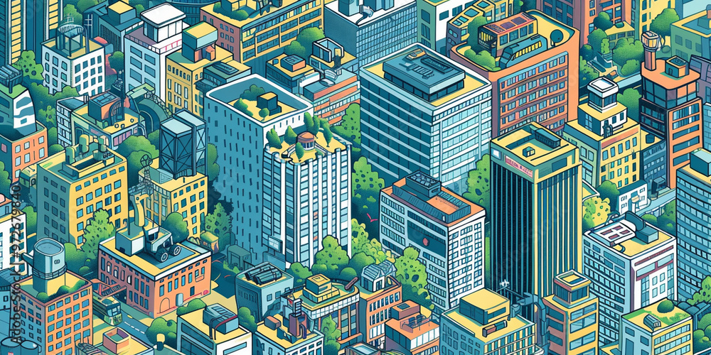 Isometric Illustration of a Colorful Urban Landscape Isometric Illustration of a Colorful Urban Landscape