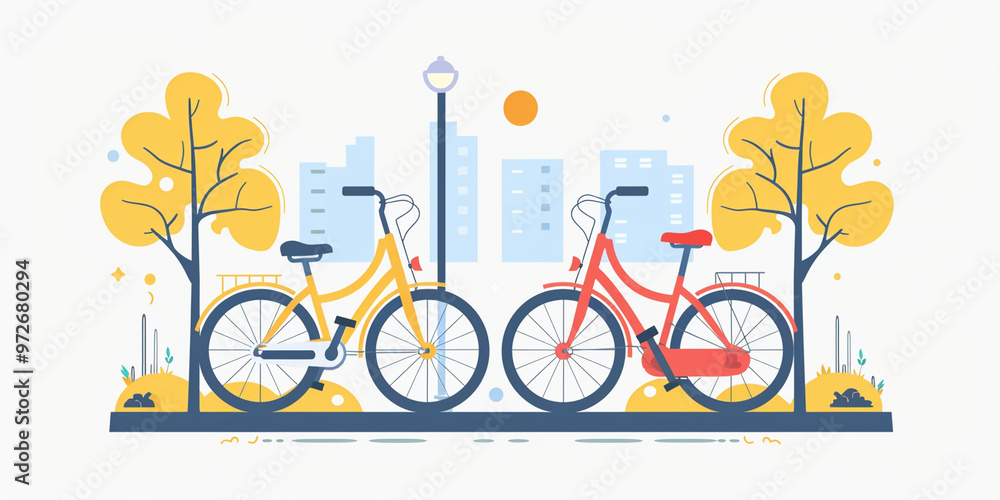 Fototapeta premium row of Colorful Bicycles Illustration