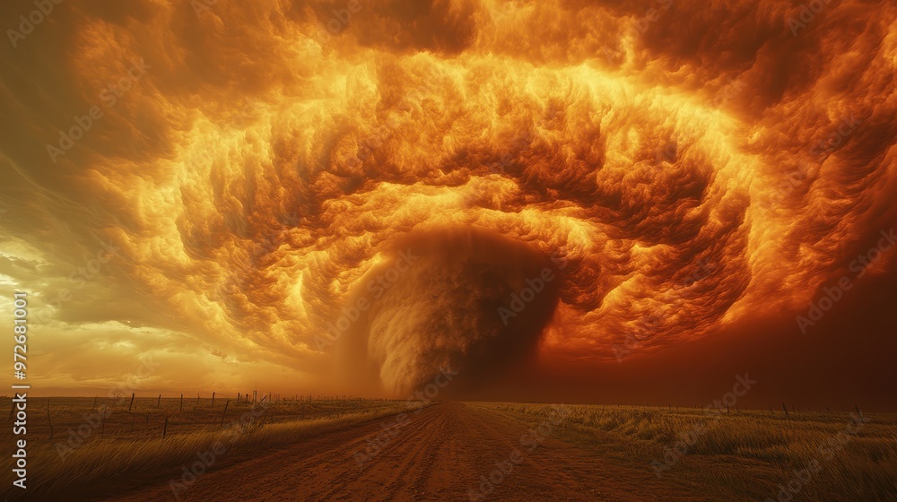 Huge Tornado Touching Down on Open Field at Sunset in the Great Plains ...