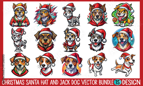 Christmas Santa Hat And Jack Dog T-shirt Design, Hand drawn artistic illustration on a clean white background, Dog Lover Gift, High-quality vector artwork, ideal for t-shirt prints.