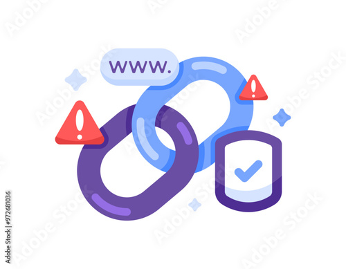 concept of protection from malicious links. dangerous and suspicious url addresses. unsafe website addresses. illustration of a chain with shield symbols and warning signs. flat style design. elements