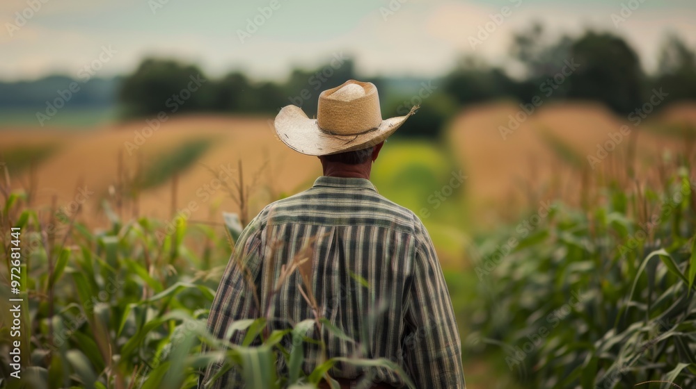 a farmer from behind a farmer from behind