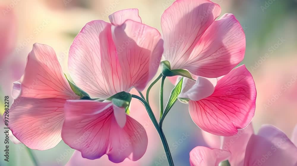 Delicate Pink Sweet Pea Flowers in Bloom Delicate Pink Sweet Pea Flowers in Bloom