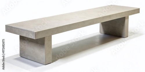 Sleek, low-profile concrete bench features a smooth, light-gray finish, clean lines, and a minimalist design, blending