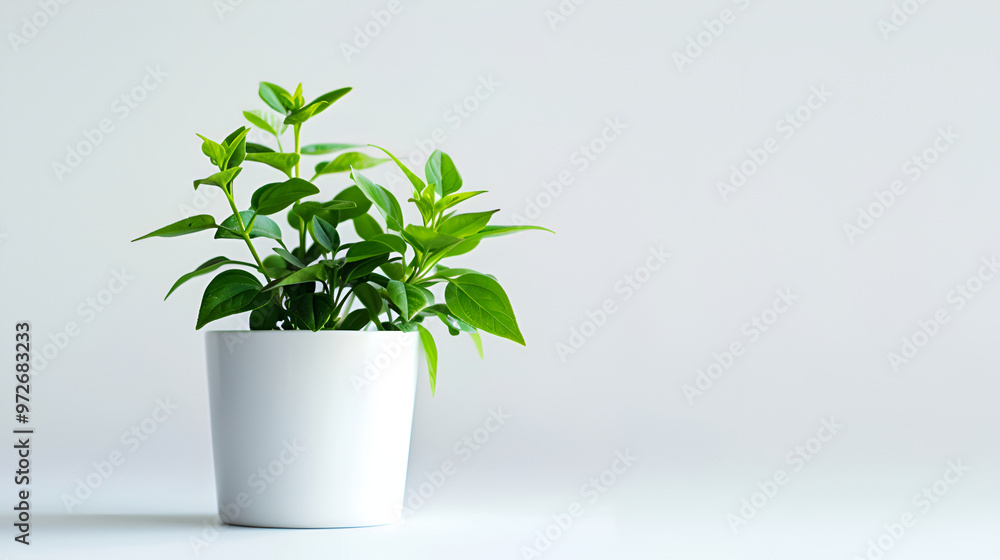 Peas Growing In White Pot On White Background ,Fresh oregano plant in a pot on a white background Peas Growing In White Pot On White Background ,Fresh oregano plant in a pot on a white background